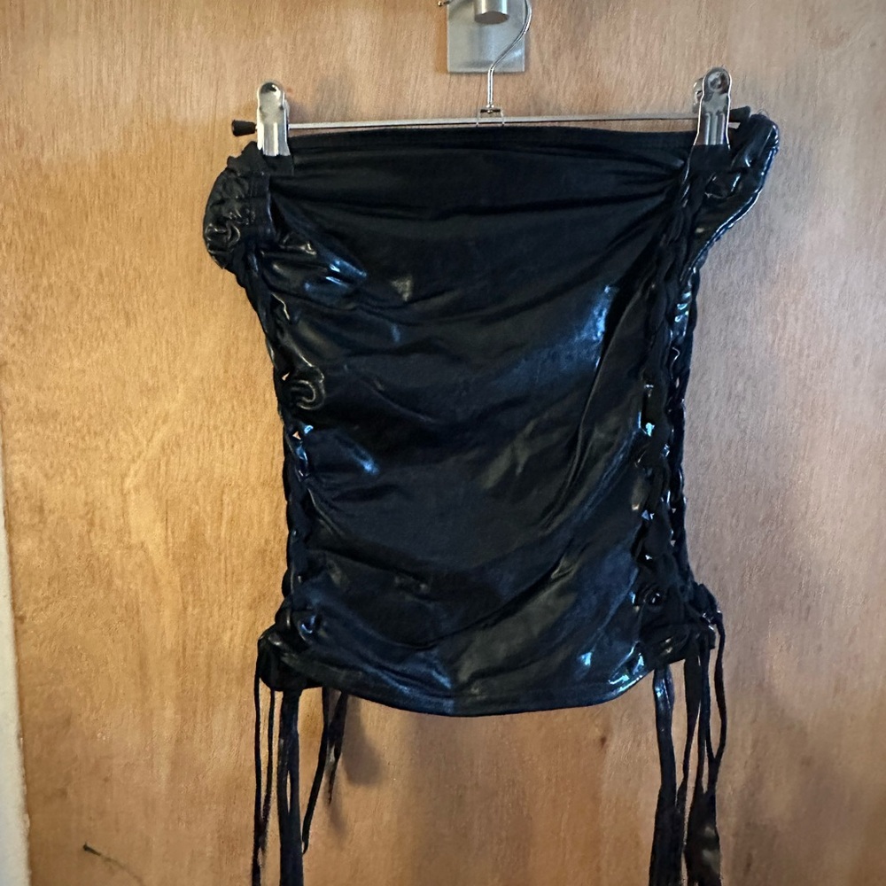 AI MEI LI - Metallic Black Lace-Up Skirt/Top